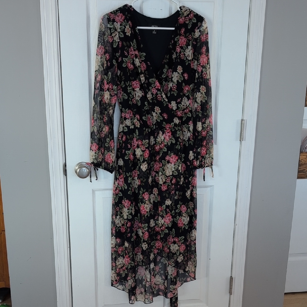 Alyx Elegant Navy and Pink Floral Dress